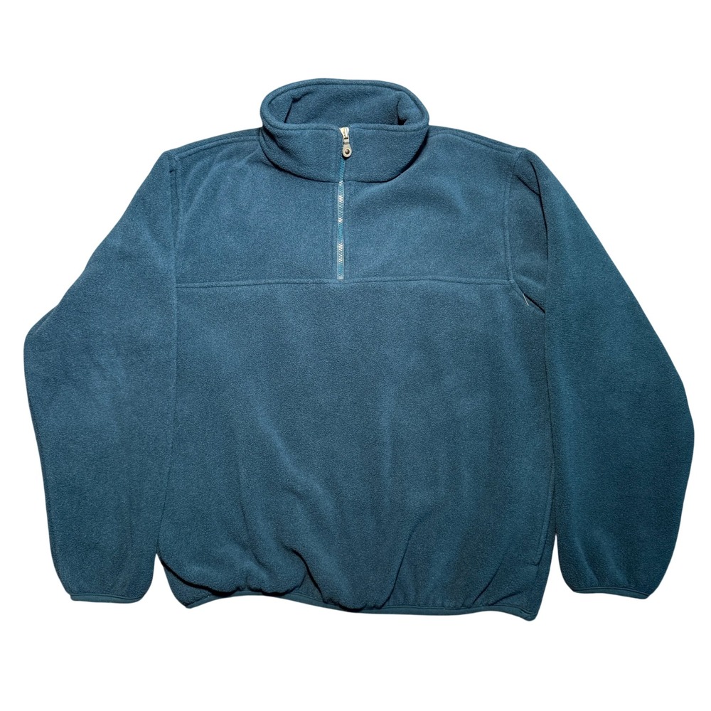 Vintage Lands End Teal Blue Quarter Zip Fleece Pullover Medium USA Made